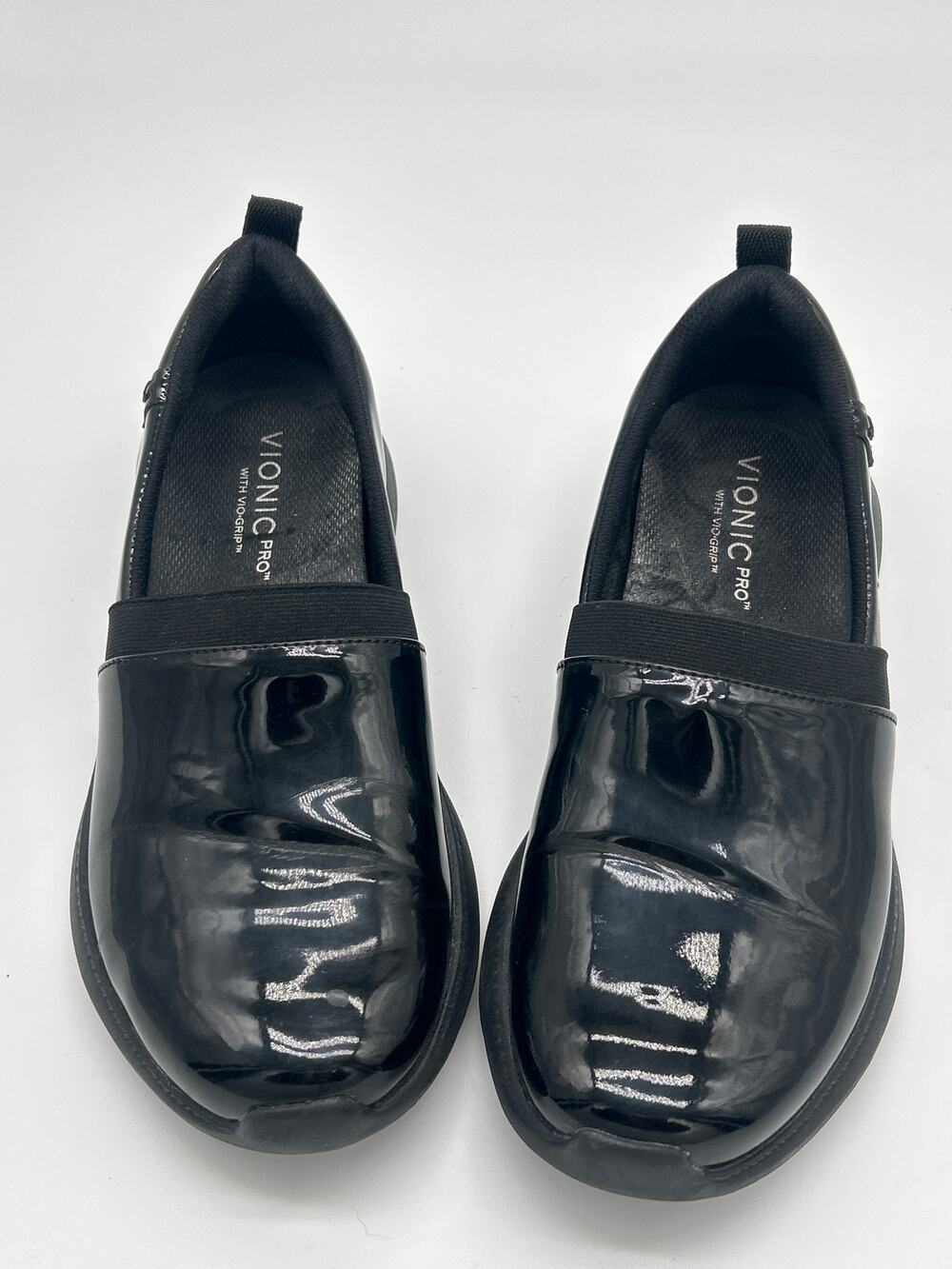 Vionic Pro Fiona Slip Resistant Shoes Womens 7.5 Black Patent VioGrip Work